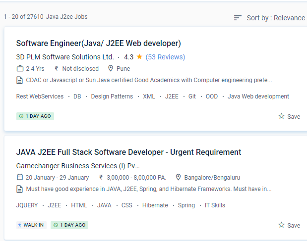 Java J2EE internship jobs in Sur