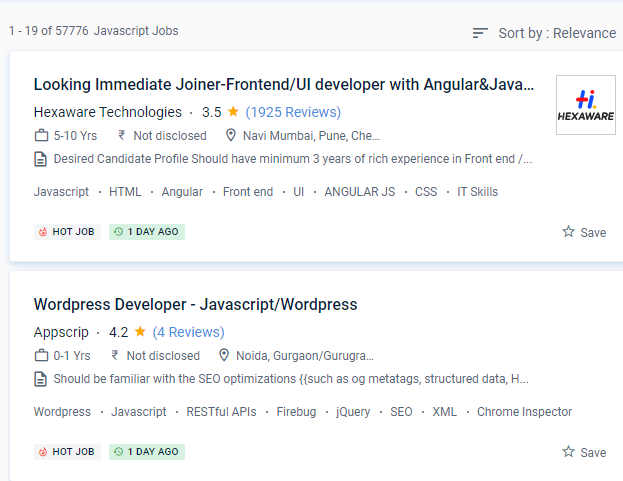JavaScript internship jobs in Sur